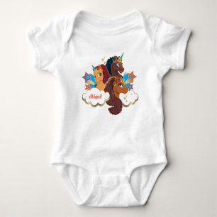 Afro Unicorn "Made of Magic" Trio Design Baby Strampler