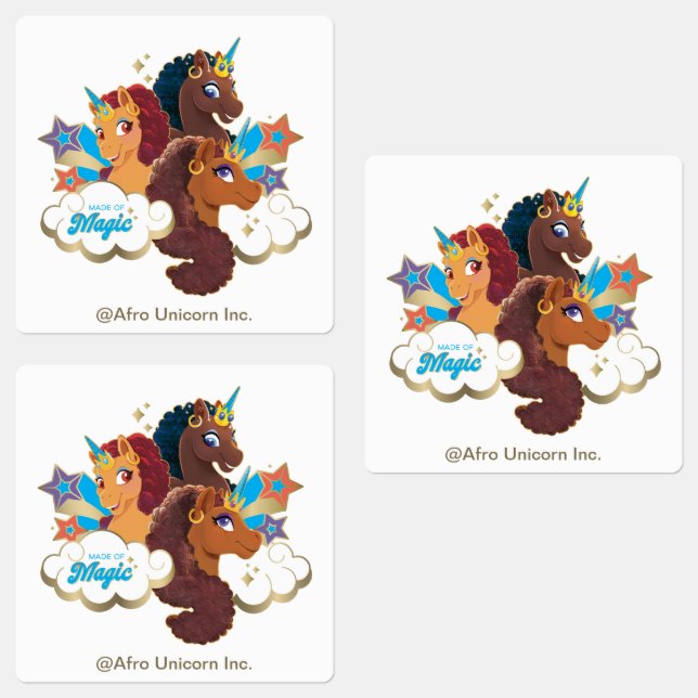 Afro Unicorn "Made of Magic" Trio Design Etiketten (Gruppe)