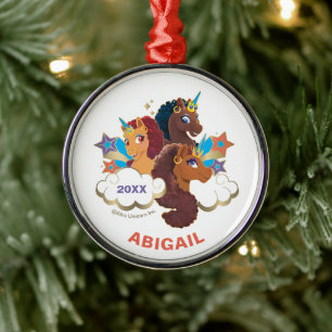 Afro Unicorn "Made of Magic" Trio Design Ornament Aus Metall