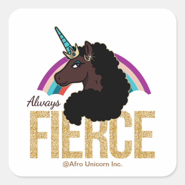 Afro Unicorn | Magical - Always Fierce Quadratischer Aufkleber (Vorderseite)