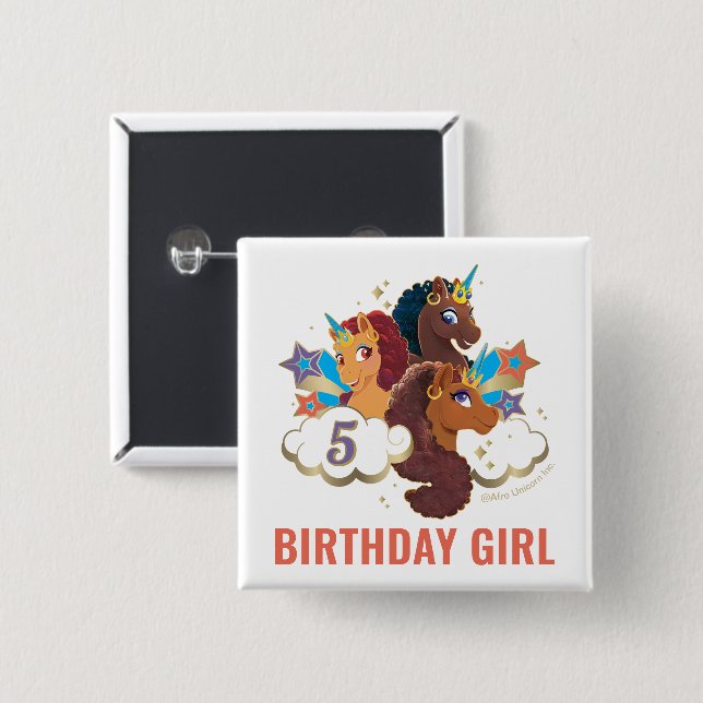 Afro Unicorn | Magical Birthday Girl Button (Vorne & Hinten)