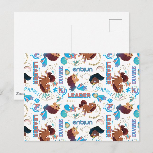 Afro Unicorn Magical Empowerment Muster Postkarte (Vorne/Hinten)