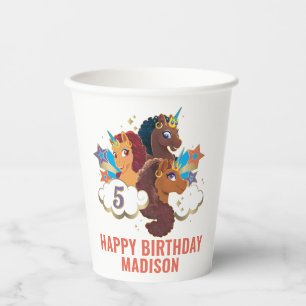 Afro Unicorn Magical Girls Birthday Pappbecher