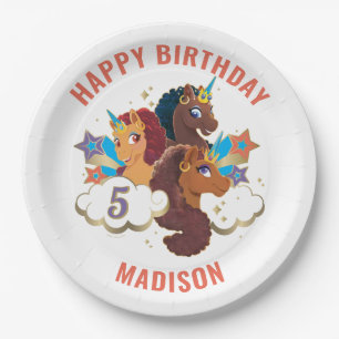 Afro Unicorn   Magical Girls Birthday Pappteller