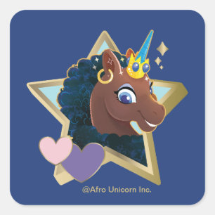Afro Unicorn Magical Star Quadratischer Aufkleber
