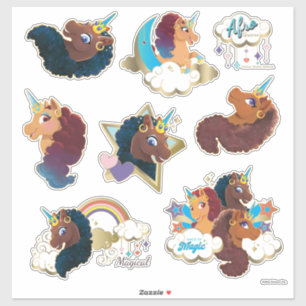 Afro Unicorn Magical Sticker Set