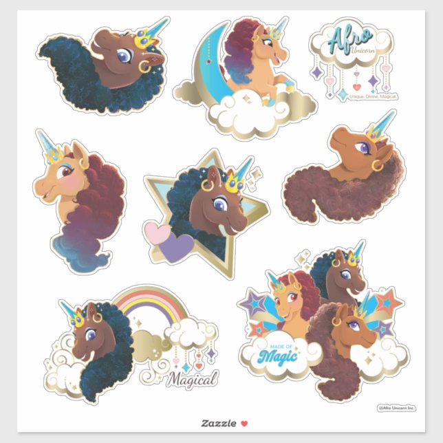 Afro Unicorn Magical Sticker Set (Blatt)