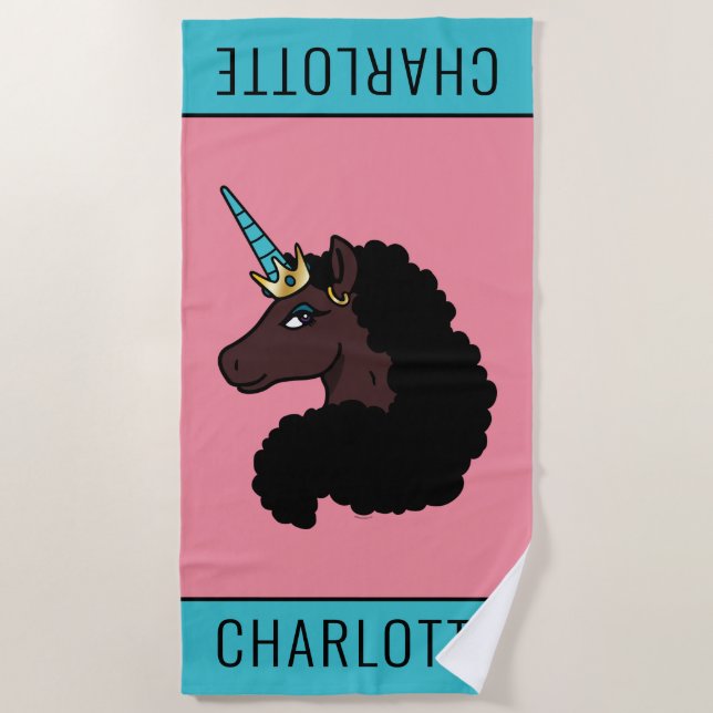 Afro Unicorn | magisch Strandtuch (Vorderseite)