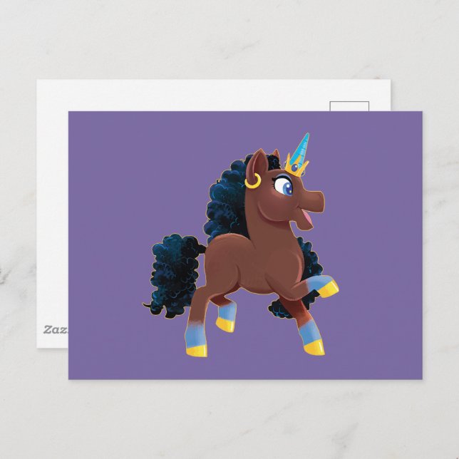 Afro Unicorn | Magisches Prancing Postkarte (Vorne/Hinten)