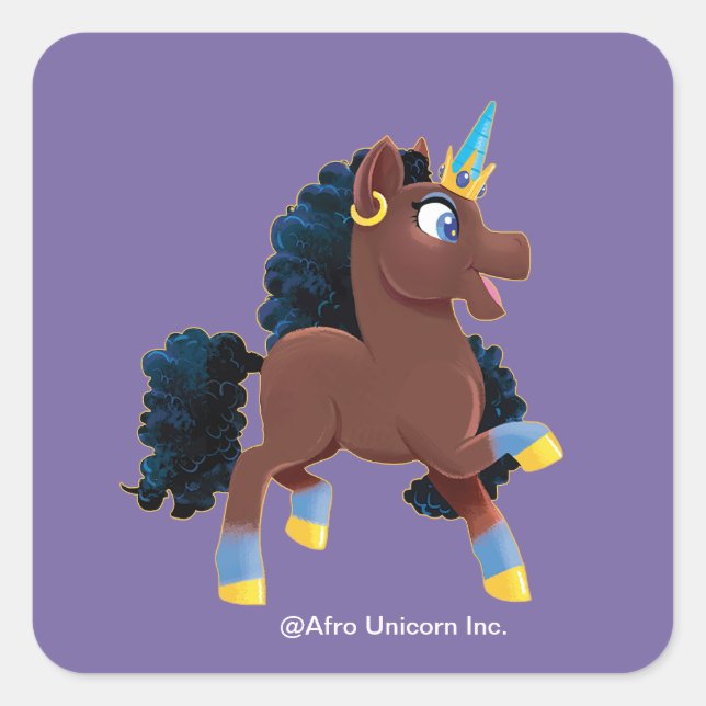 Afro Unicorn | Magisches Prancing Quadratischer Aufkleber (Vorderseite)
