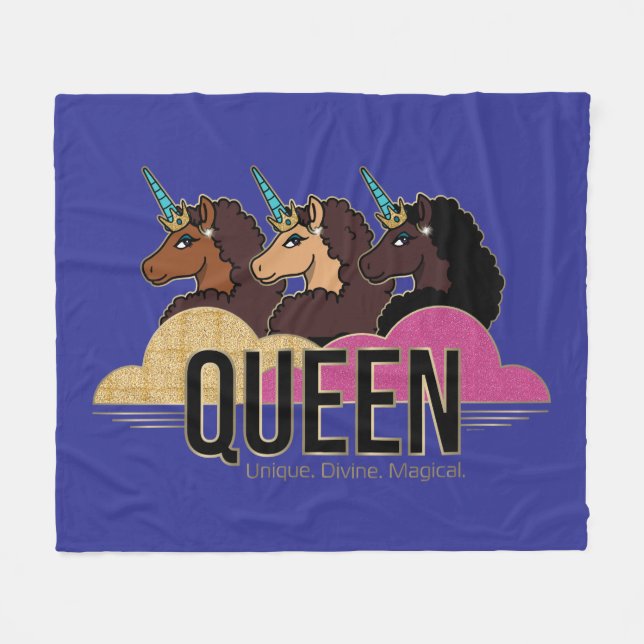 Afro Unicorn Queen Trio Design Fleecedecke (Vorderseite (Horizontal))