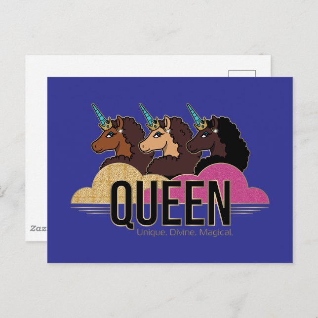 Afro Unicorn Queen Trio Design Postkarte (Vorne/Hinten)