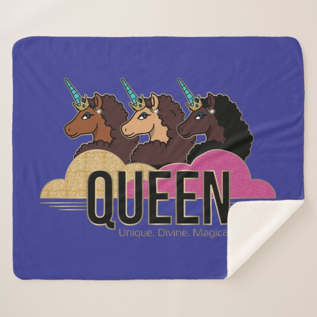 Afro Unicorn Queen Trio Design Sherpadecke (Vorderseite (Horizontal))