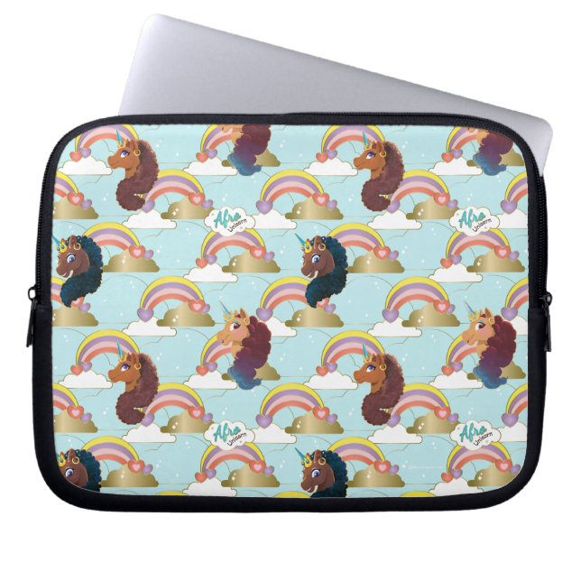 Afro Unicorn Rainbow and Hearts Muster Laptopschutzhülle (Vorderseite)