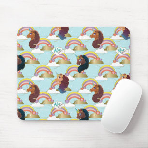 Afro Unicorn Rainbow and Hearts Muster Mousepad
