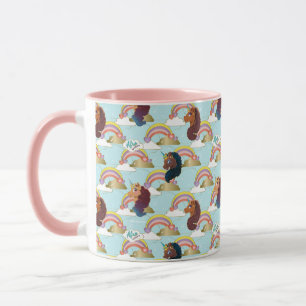 Afro Unicorn Rainbow and Hearts Muster Tasse