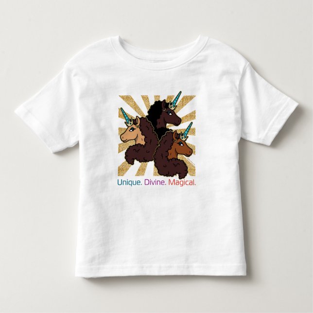 Afro Unicorn Trio: Einzigartig, göttlich und magis Kleinkind T-shirt (Vorderseite)