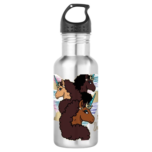 Afro Unicorn Trio Herzdesign Edelstahlflasche (Vorderseite)