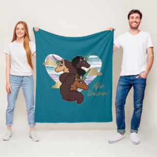 Afro Unicorn Trio Herzdesign Fleecedecke
