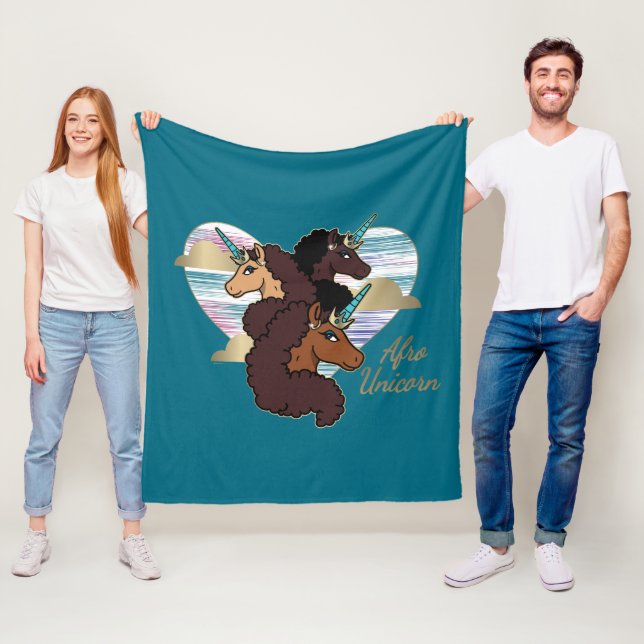 Afro Unicorn Trio Herzdesign Fleecedecke (Beispiel)