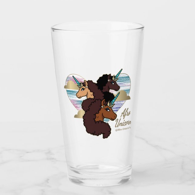 Afro Unicorn Trio Herzdesign Glas (Vorderseite)