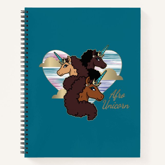 Afro Unicorn Trio Herzdesign Notizbuch (Vorderseite)