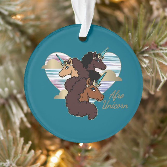 Afro Unicorn Trio Herzdesign Ornament (Baum)