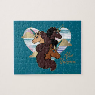 Afro Unicorn Trio Herzdesign Puzzle