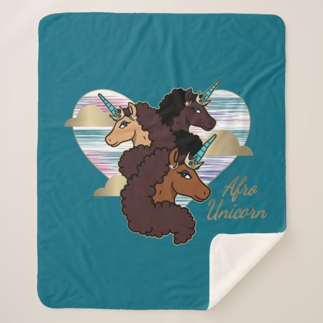 Afro Unicorn Trio Herzdesign Sherpadecke (Vorderseite)