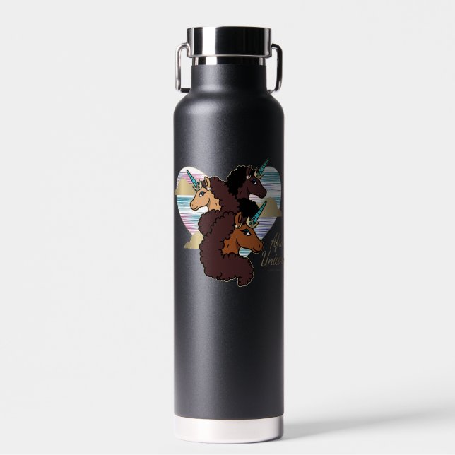 Afro Unicorn Trio Herzdesign Trinkflasche (Vorne)