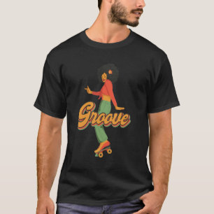 Afro Vintage-Rollschuhläuferin für 70er Quad-Rolls T-Shirt
