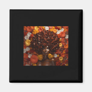Afro Woman Floral Black Queen Puff Art Melanin Aut Magnet