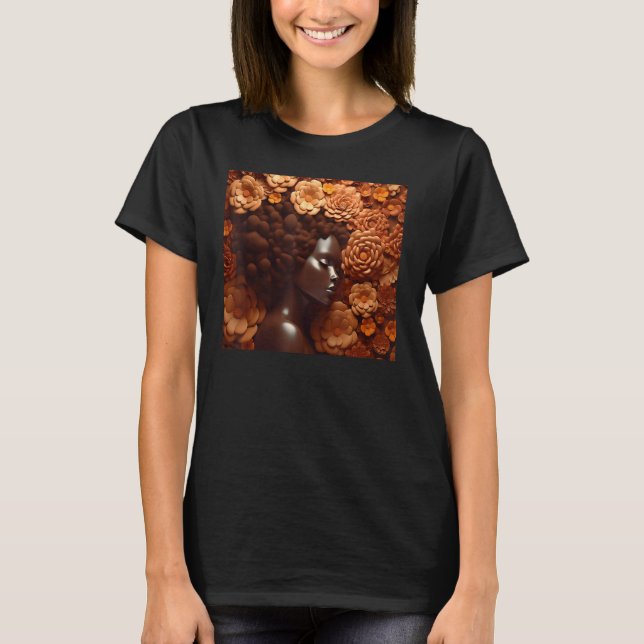 Afro Woman Floral Black Queen Puff Melanin Magic O T-Shirt (Vorderseite)