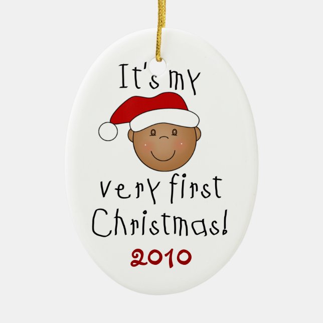 Afroamerikaner-Baby-1. Weihnachtsverzierung Keramikornament (Vorne)