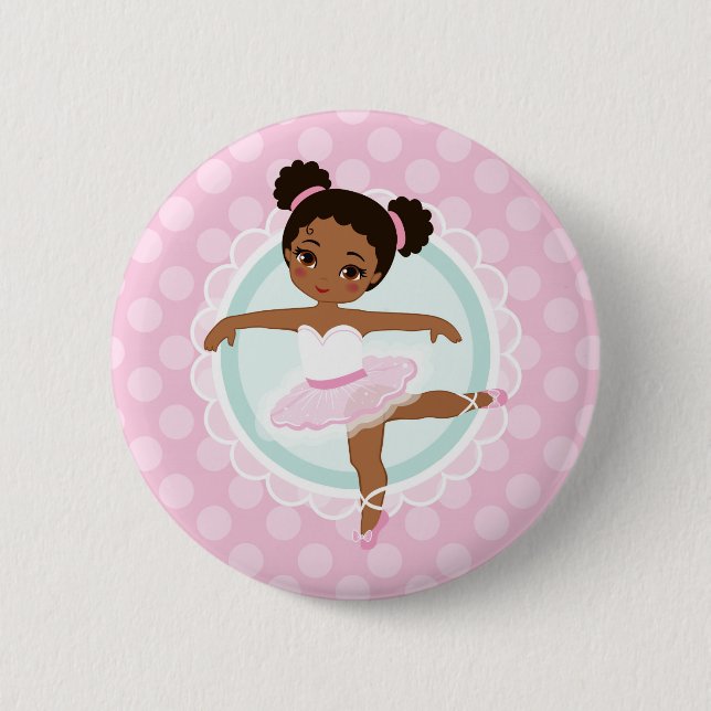 Afroamerikaner-Ballerina - rosa Ballett-Tänzer Button (Vorderseite)