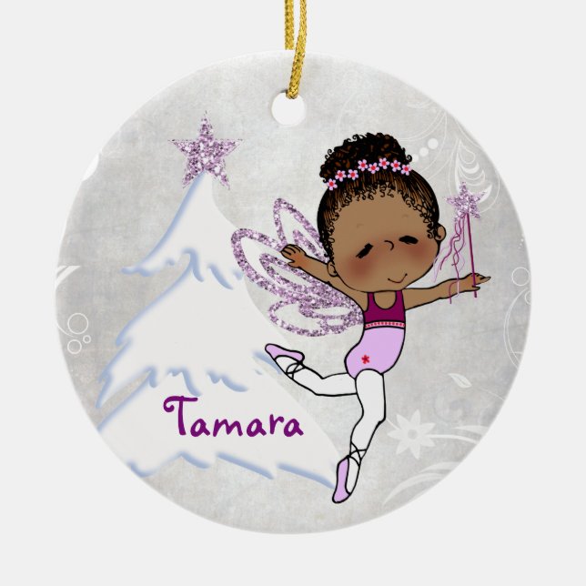 Afroamerikaner-Ballerina-Weihnachtsverzierung Keramikornament (Vorne)