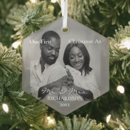 Afroamerikaner Erste Weihnachten als Mr. & Mrs. Fo Ornament Aus Glas
