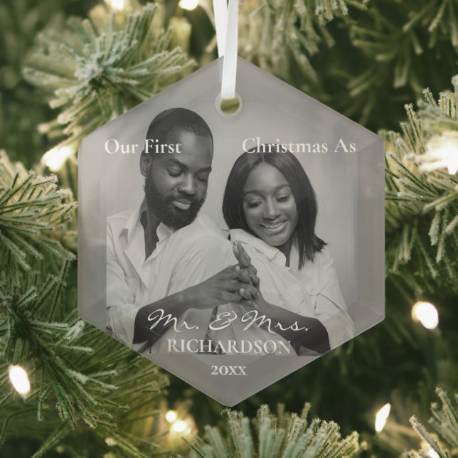 Afroamerikaner Erste Weihnachten als Mr. & Mrs. Fo Ornament Aus Glas (Insitu)