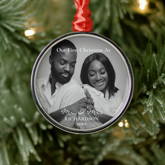 Afroamerikaner Erste Weihnachten als Mr. & Mrs. Fo Ornament Aus Metall (Baum)