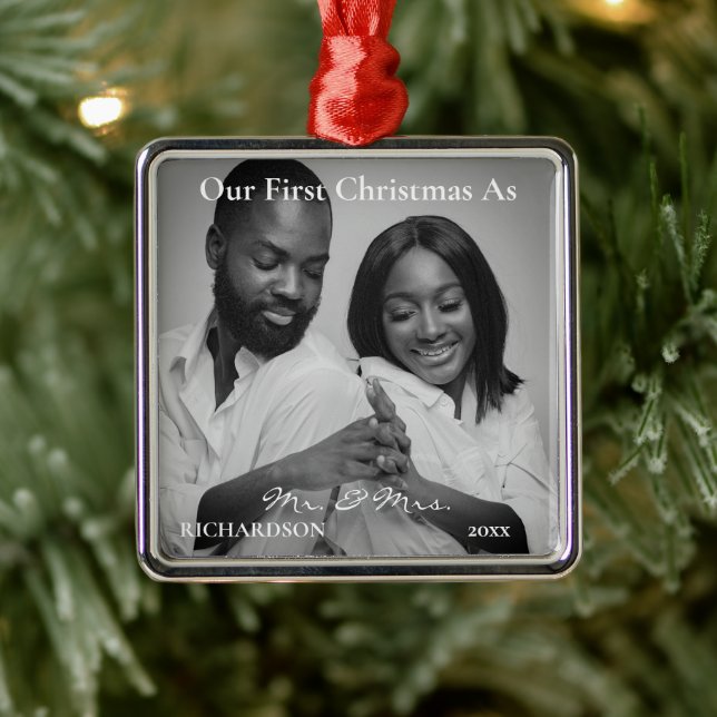 Afroamerikaner Erste Weihnachten als Mr. & Mrs. Fo Ornament Aus Metall (Baum)