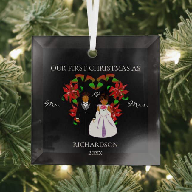Afroamerikaner Erste Weihnachten als Mr. & Mrs. Ornament Aus Glas (Insitu)
