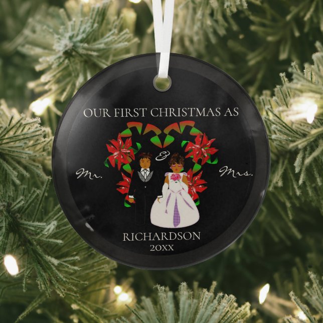 Afroamerikaner Erste Weihnachten als Mr & Mrs Roun Ornament Aus Glas (InSitu)