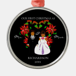 Afroamerikaner Erste Weihnachten als Mr & Mrs Roun Ornament Aus Metall