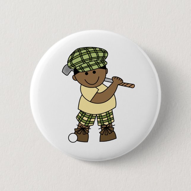 Afroamerikaner-Jungen-Golfspieler Button (Vorderseite)