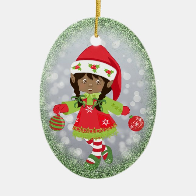 Afroamerikaner-Mädchen-Weihnachtsverzierung Keramik Ornament (Vorne)