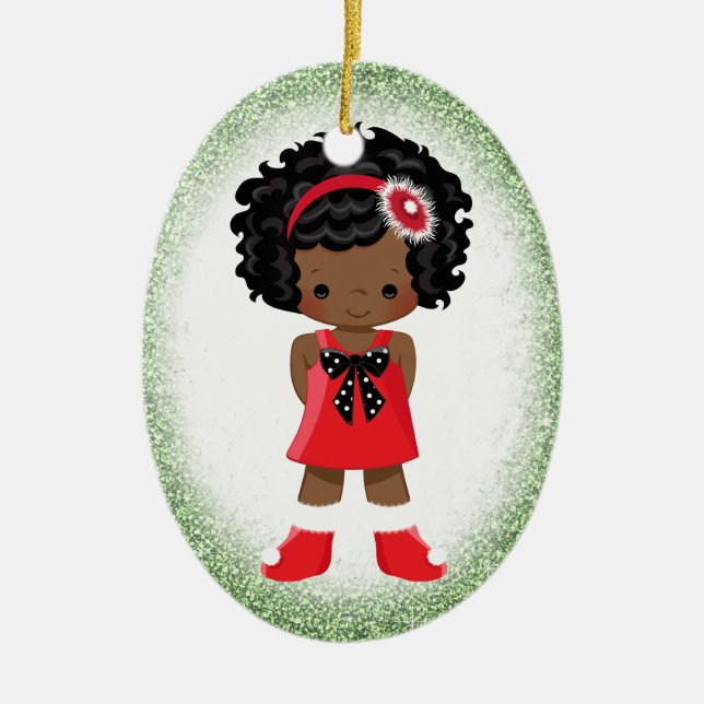 Afroamerikaner-Mädchen-Weihnachtsverzierung Keramik Ornament (Vorne)
