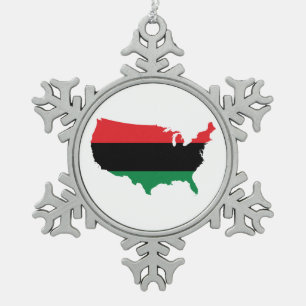 Afroamerikaner _ Rot, Schwarz und Grün Schneeflocken Zinn-Ornament