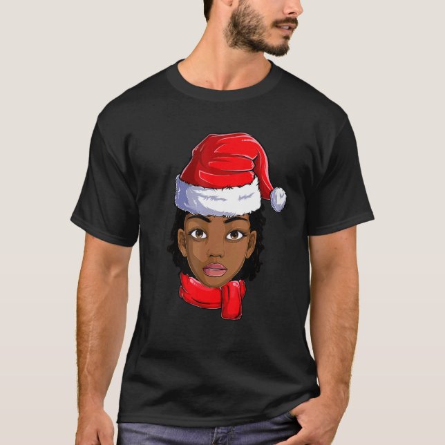 Afroamerikaner Santa Black Women Apparel Christm T-Shirt (Vorderseite)