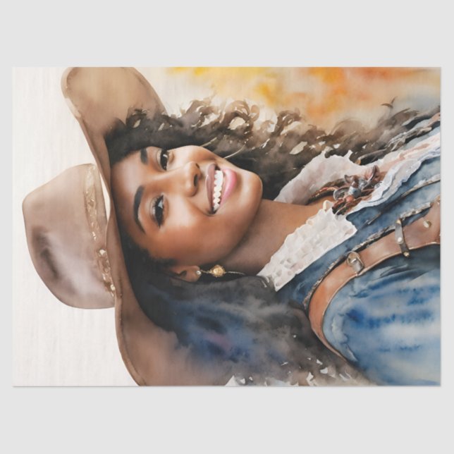 Afroamerikanerin Cowgirl Black Seidenpapier (Vorderseite)