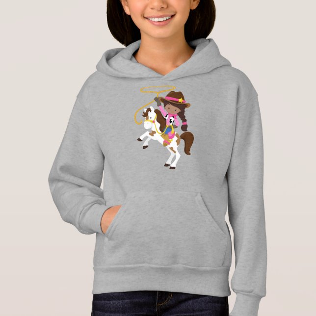 Afroamerikanerin, Cowgirl, Sheriff, Lasso Hoodie (Vorderseite)